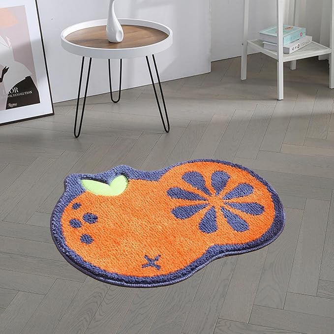 Image of GAVI Home Decor Super Soft Shaggy Bath Mat Anti Skid Anti Slip Cute Absorbent Kids Small Bath Mat Cartoon Fruit Bathroom Rug Non Slip, Cute Bathroom Floor Mat for Home Kitchen(60 x 40 Cm) (Pumpkin)