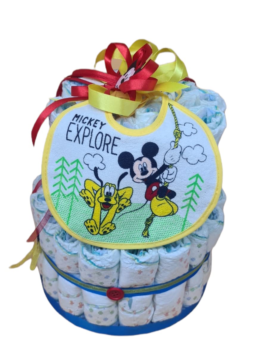 Torta di Pannolini MC composizioni azzurra composta da 40 pannollini e 2 bavette regalo nascita compleanno battesimo