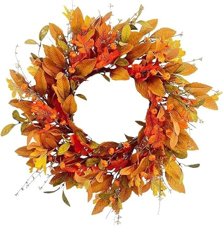 Amazon.com: Fall Wreath for Front Door, Autumn Maple Leaf Wreath with ...