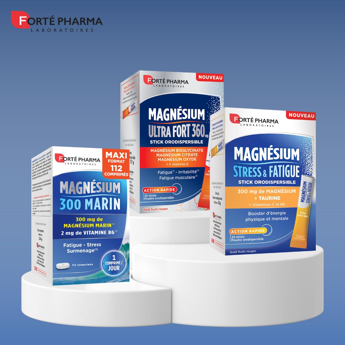 Forté Pharma - Magnésium Ultra Fort 360 - Energie booster, Irritabilité, Fatigue musculaire, Action rapide - 3 sources de magnesium dont bisglycinate, 5 Vitamines B - 30 sticks orodispersibles, 1/jour