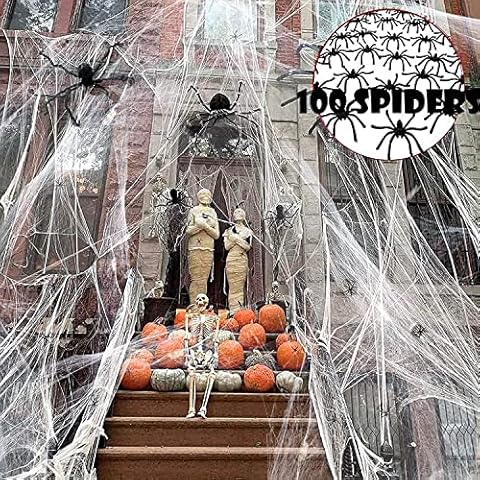 1200 sqft Spider Webs Halloween Decorations, Super Stretch Spider Web Cobwebs with 100 Plastic Fake Spiders, Stretchable Spooky Halloween Cobwebs Haunted House Decor Scary Decorations Indoor Outdoor Cover