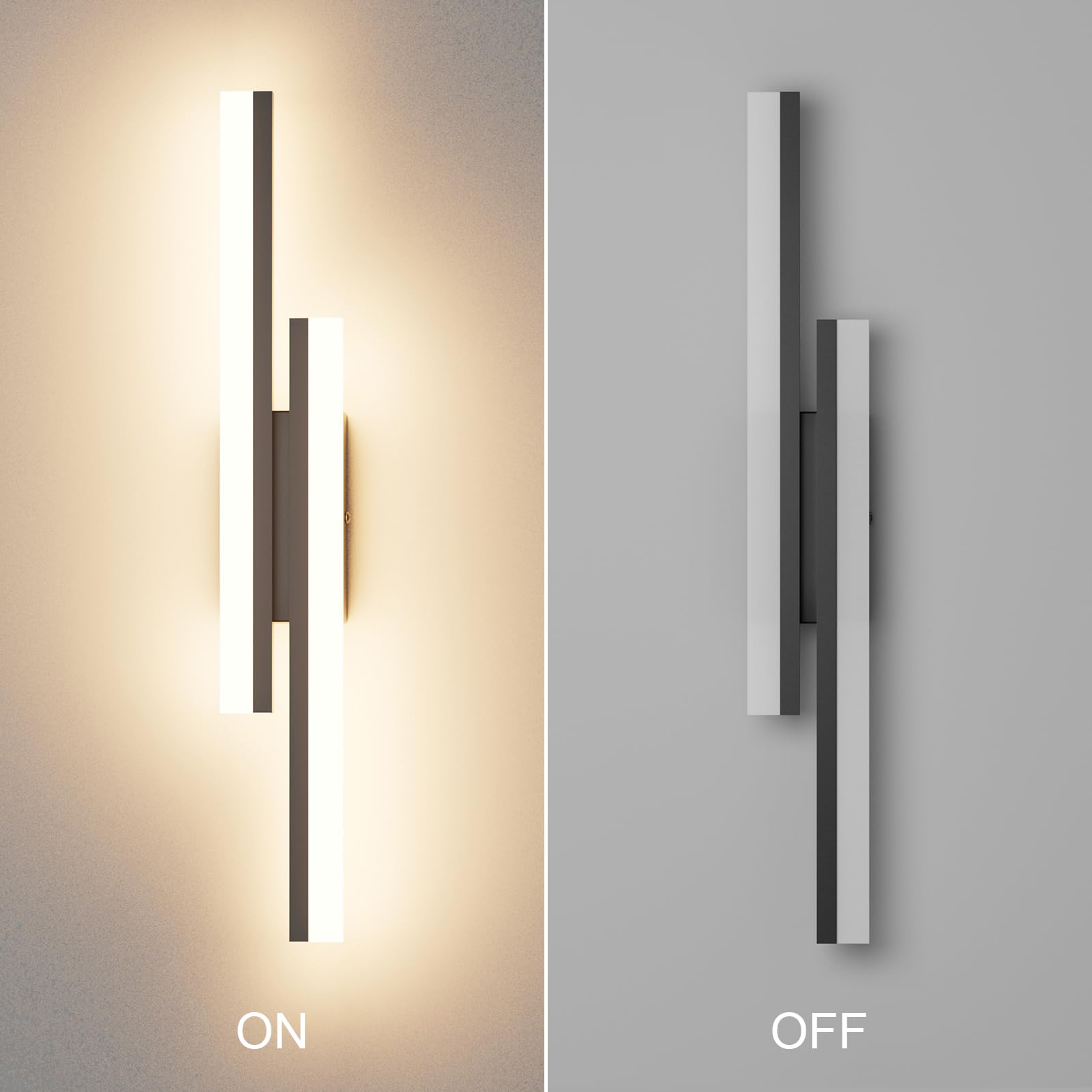 Klighten Applique Murale Interieur 56cm, 12W 1250LM Lampe Murale LED Mordern, Appliques Interieur Longue, Lumière mural pour Chambre Salon Couloir Escalier, Blanc Chaud 3000K, Noir