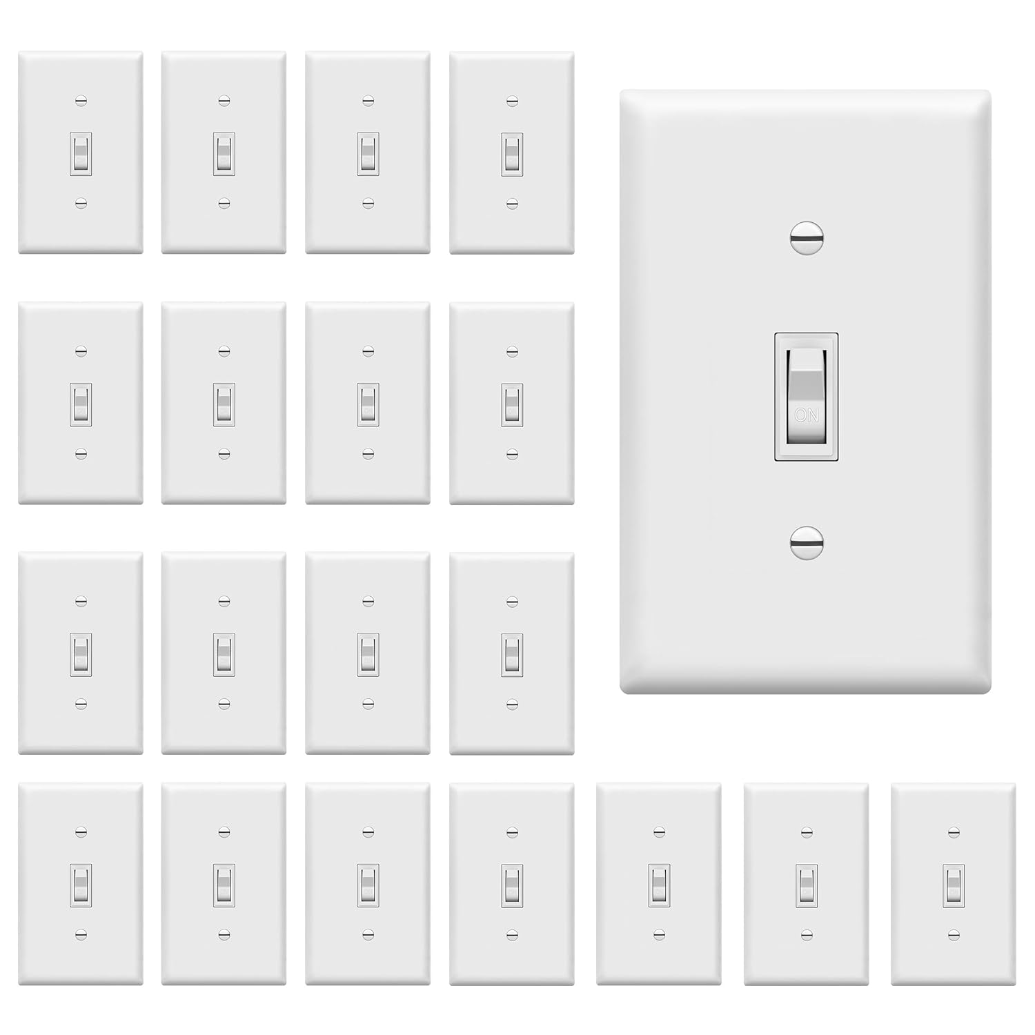 ENERLITES Toggle Light Wall Plate Bundle, Single Pole Electrical Switch, 15A 120-277V, Grounding Screw, Residential Grade, UL Listed, 88115-WWP-5PCS, White (5 Pack)
