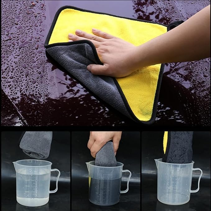 Image of Microfiber Super Absorbent Cloths for Car, Silk Banded Edge Towel Set Extra Thick Microfiber Cleaning Cloths for Bike and Car (Multi) (400 GSM, 30 X 30 CM) (Pack of 2)