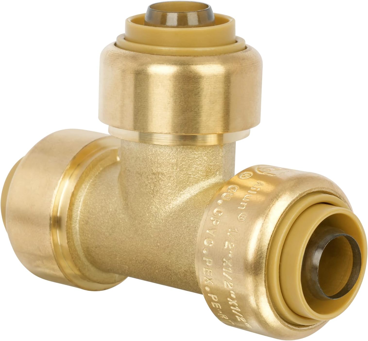 JUWO 1/2" Push to Conect Tee for PEX, Copper, CPVC Pipe, Brass Plumbing Fitting with Upgraded Stiffener (1 Pack)