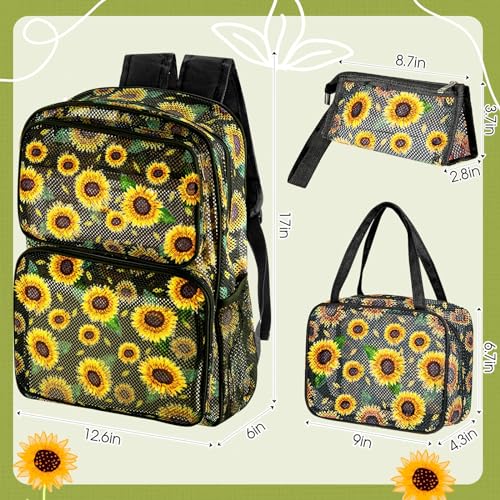 Image of Silkfly 3 Pcs Mesh Backpack Set, Heavy Duty Semi-transparent Bookbag with Lunch Bag Pencil Case for Travel, Beach, Sports
