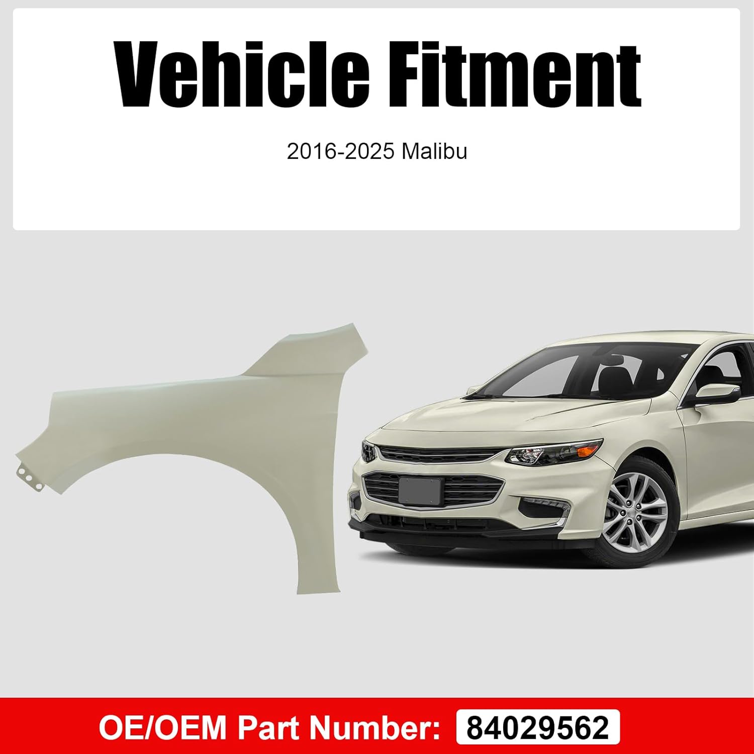 Front Driver Side Fender Compatible with 2016-2025 Malibu, Car Left Fender Front Quarter Panel GM1240392 84029562