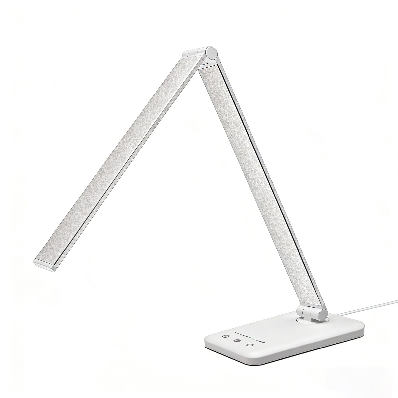 LED-Schreibtischlampe mit USB-Ladeanschluss, 5 Farbmodi, 10 dimmbare Helligkeitsstufen, augenschonendes Leselicht, Touch-Steuerung und 30/60-min-Auto-Timer, Silber