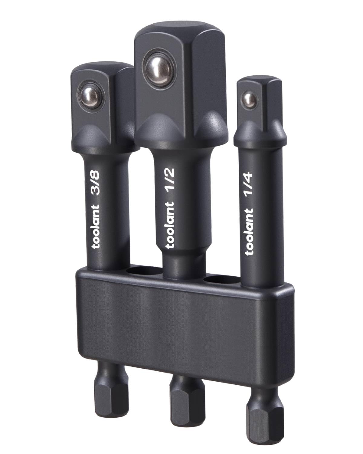 toolant Impact Socket Adapter Set, 3 pcs, 1/4", 3/8", 1/2" Drive, Hex Shank Drill Bit Adapter with Holder, Compatible with Power Drill & Impact Driver