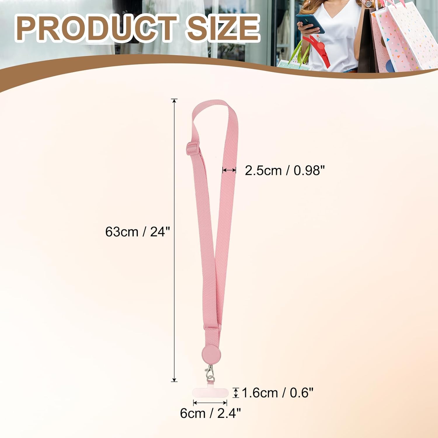 PATIKIL Adjustable Phone Lanyard, 1 Pack Polyester Crossbody Phone Strap Universal Cellphone Lanyard with Patch Neck Strip for Most Smartphones, Pink