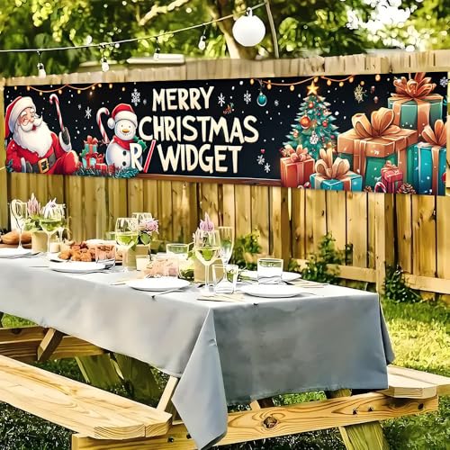 Image of Santa Gift Tree Banner 78.7 x 17.7 Inch Christmas Tree and Presents Scene on Dark Background Holiday Decoration for Yard Garden Fence Porch Patio or Outdoor Display Great for Winter Party Decor