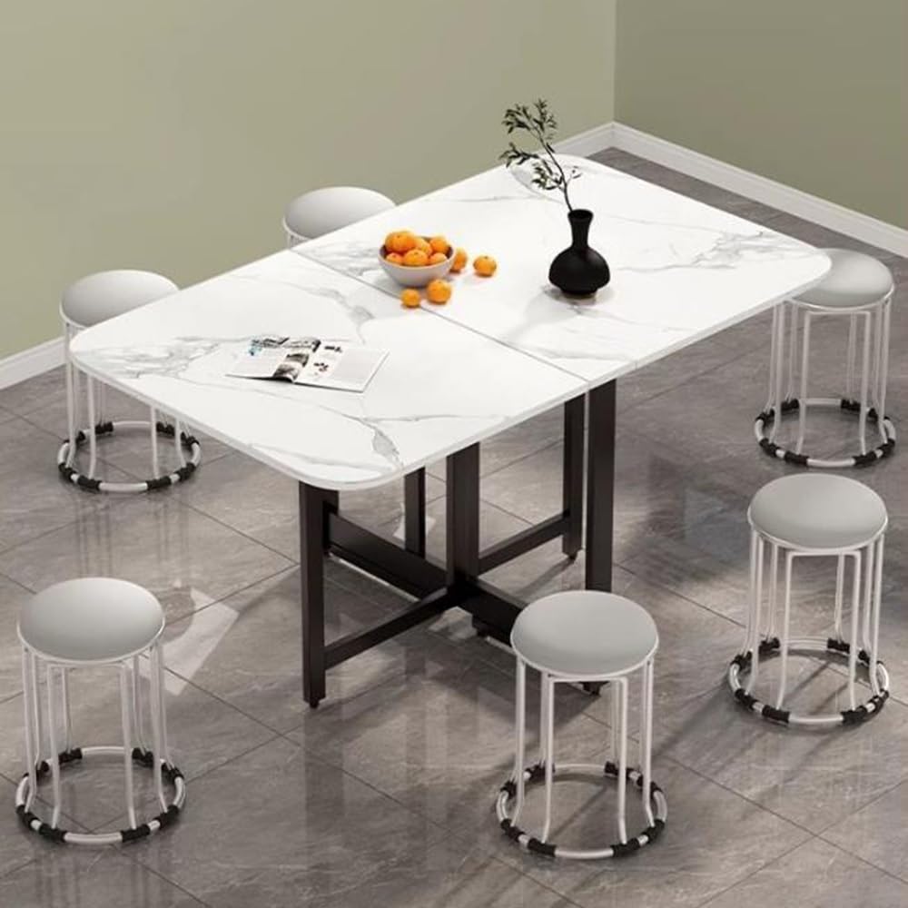 Marmurowy stół do jadalni 140 cm rozkładany drewniany stół konsolowy do kuchni biały składany design do użytku wewnątrz (140 x 80 cm) - eleganckie meble domowe