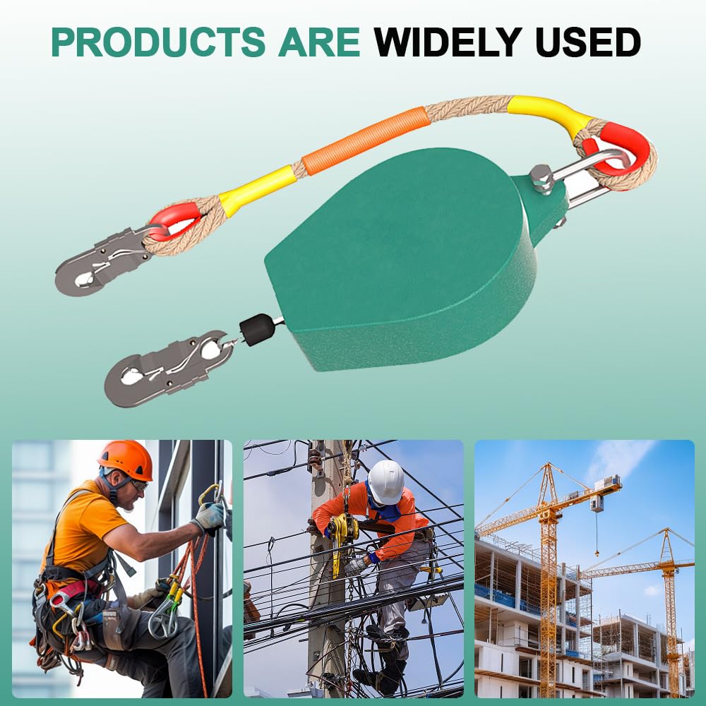 Dispositivo di sicurezza in altezza da 10 m, portatile, anticaduta retrattile, dispositivo di sicurezza per arrampicata, dispositivo di sicurezza per lavori aerei, arrampicata (verde 4)