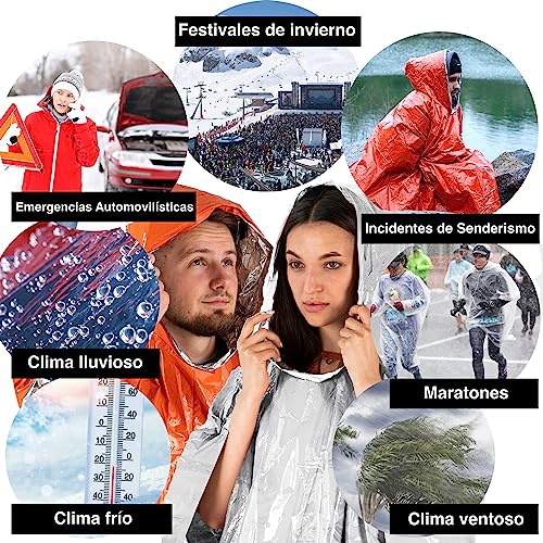 aZengear Poncho de Supervivencia (4 Piezas) Mantas térmicas de Emergencia para retención de Calor y Lluvia | Reversible con Capucha, Impermeable, Resistente al Viento | Senderismo (Naranja) - Image 5