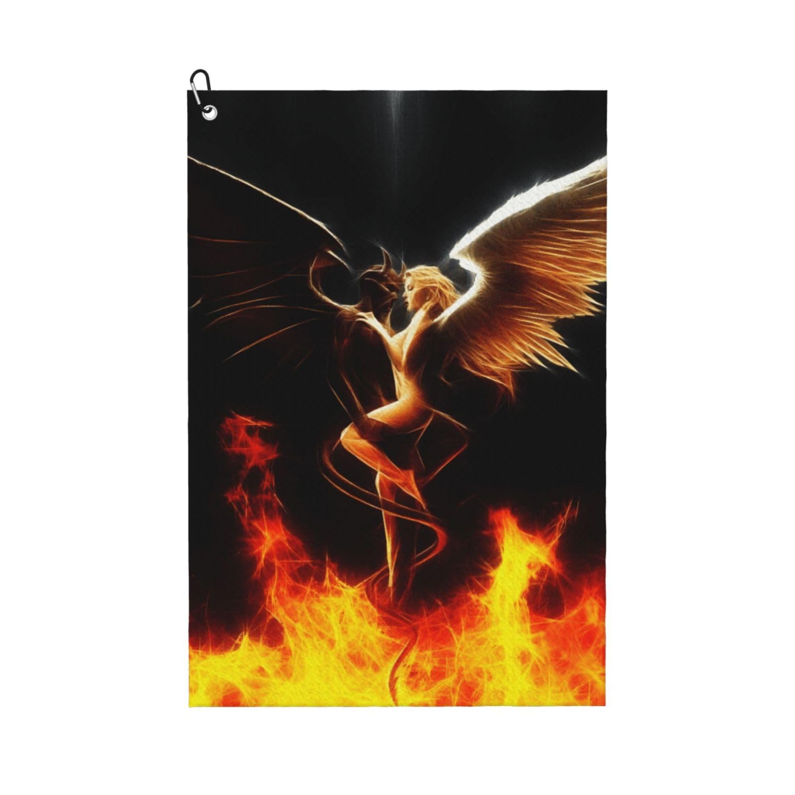 Oudrspo Devil and Angel Microfiber Golf Towel with Carabiner Clip, 16x24 Inch Absorbent Waffle Weave Towel for Golf Bags
