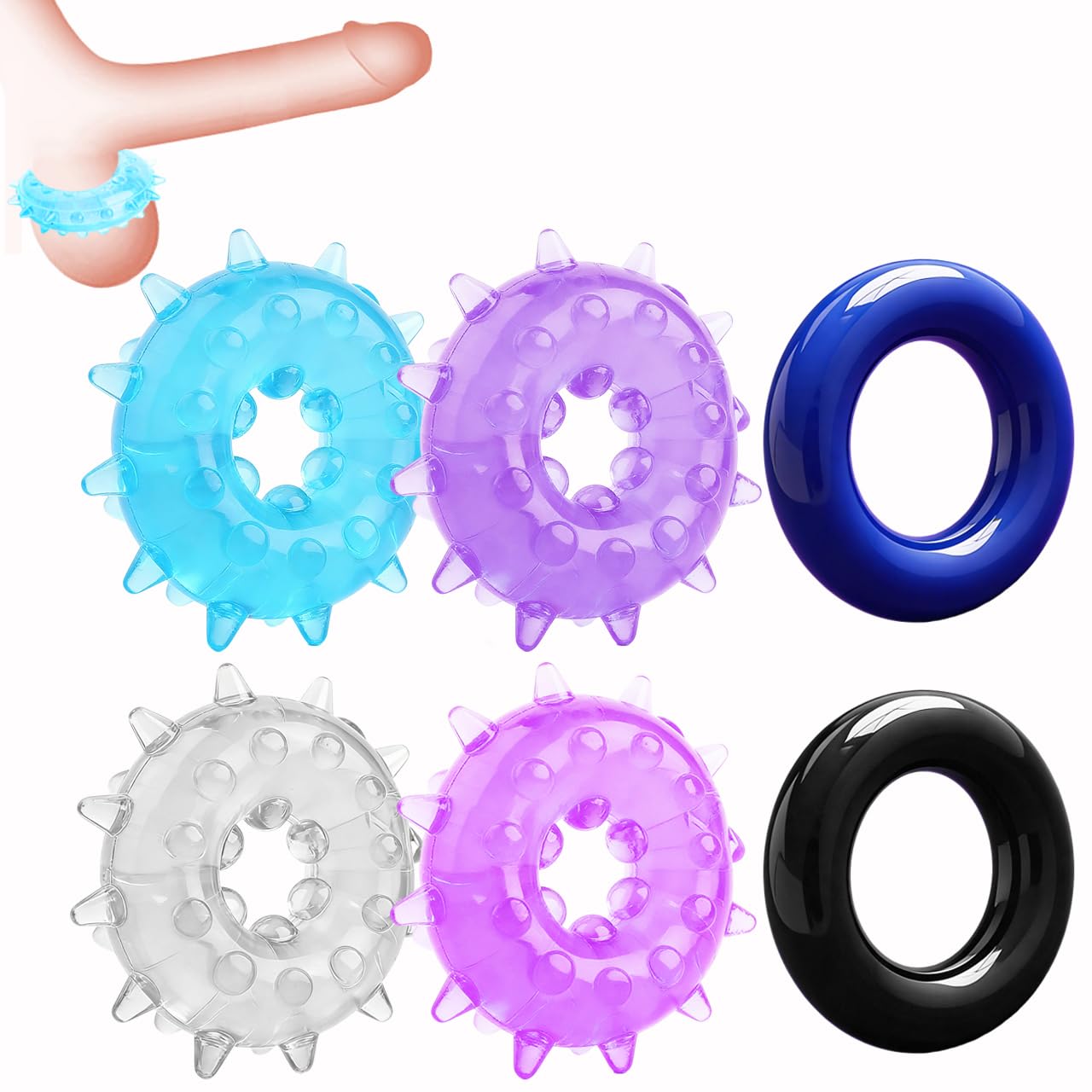 6Pcs Penis Ring Cock Ring Silicone Set Sex Toys Tightness Erectile Dysfunction Rings Cock Sexual Stimulation Device for