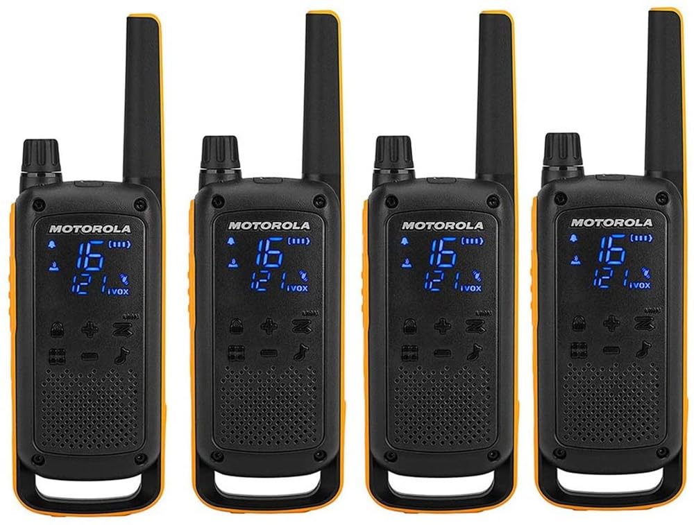 T82 Extreme Quad Set, Walkie Talkie Talkabout, Radio portátil de 4 Unidades, UHF, Negro y Amarillo, Alcance de Hasta 10…