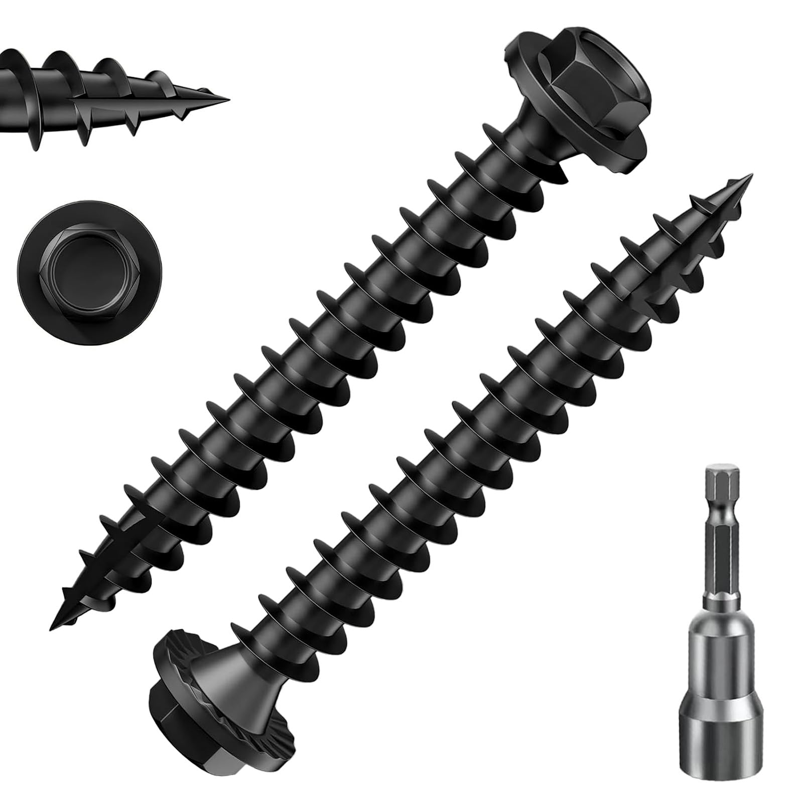 (1 lbs 43PCS)#12 x 2 Black Hex Exterior Lag Screws, 5.5x50mm,Structural Wood Screw, Heavy…