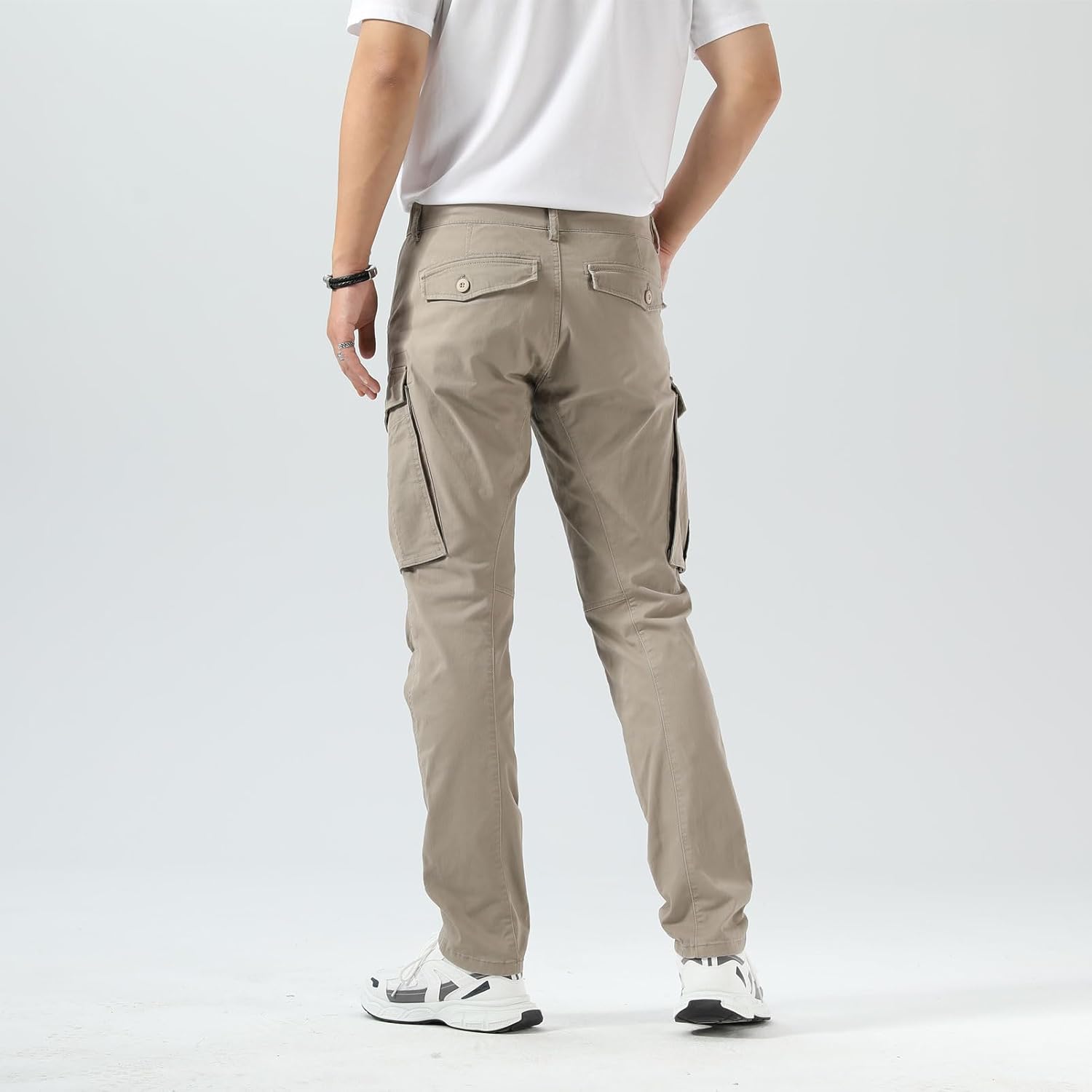 Plaid&Plain Men's Cargo Pants Slim Fit with Articulated Knees - Image 3