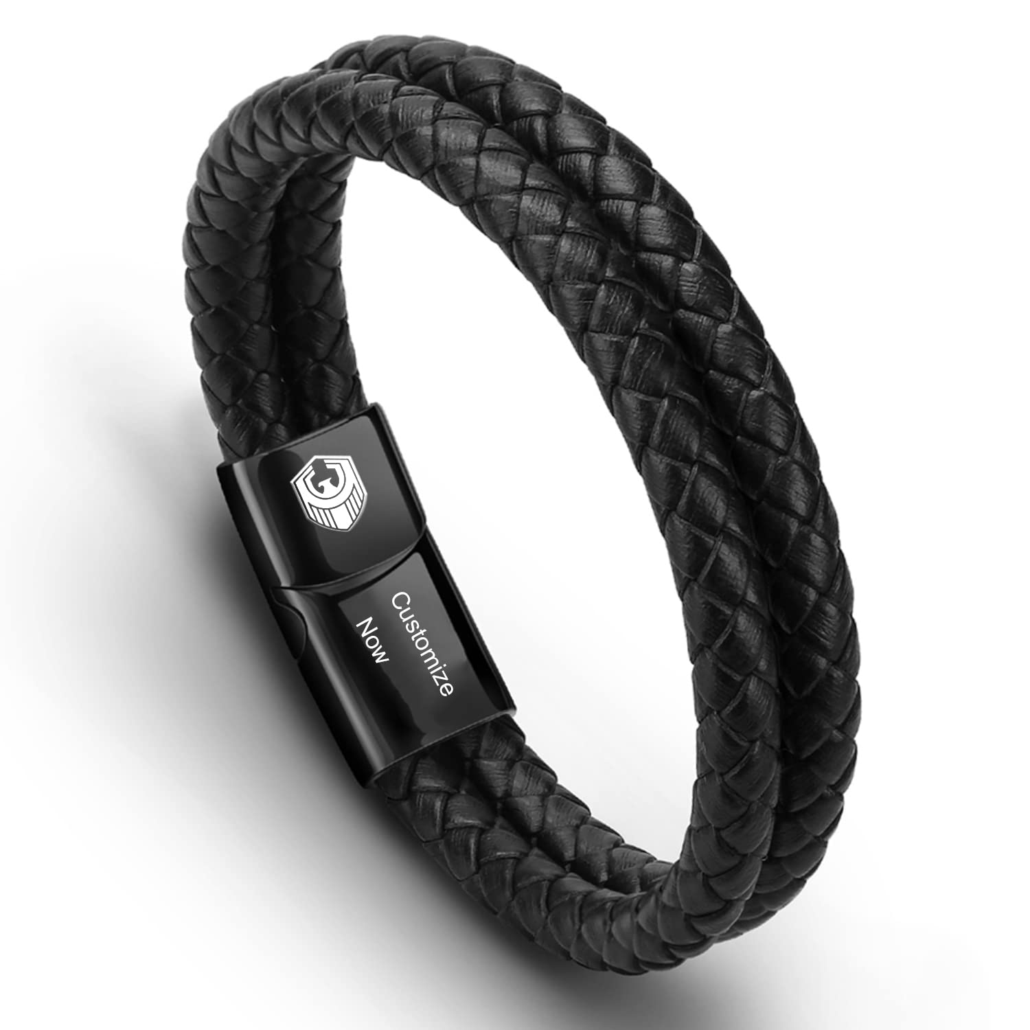 SHIEAGLELD Pulseras Cuero Hombre Personalizado, Pulsera Trenzada Hecha a Mano clásica en Negro y marrón, Con Hebilla Magnética de Acero Inoxidable, Texto y Fecha grabado, Regalos para Novio, Hermanos
