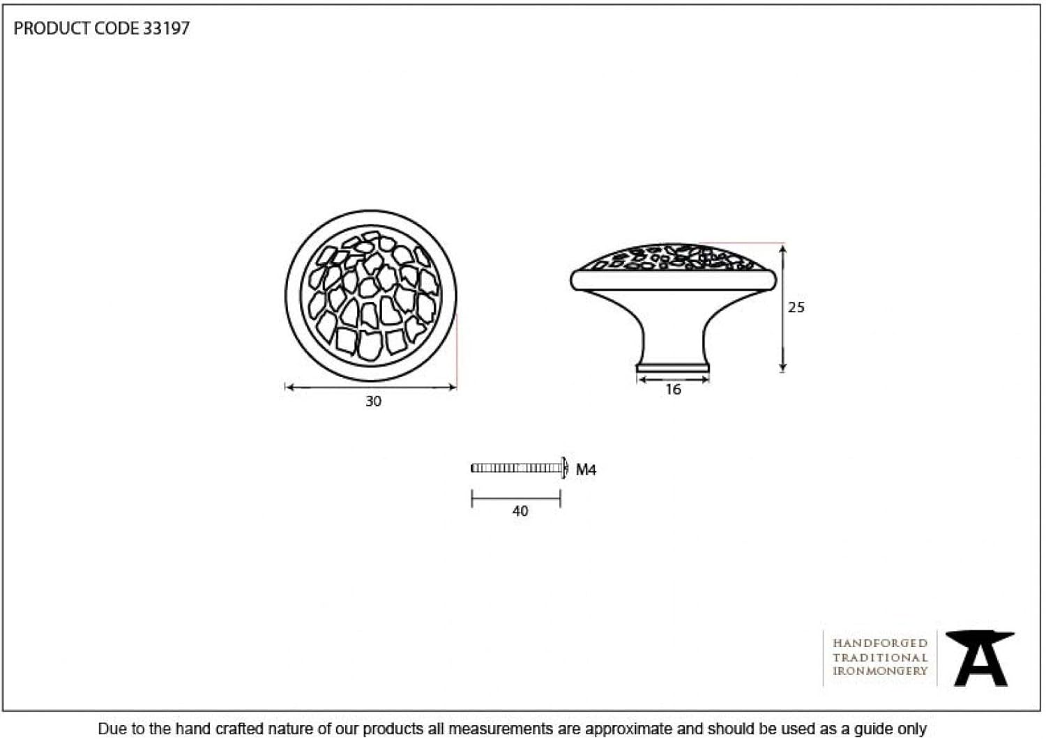 From The Anvil Medium Beaten Beeswax Finish Cupboard Knob