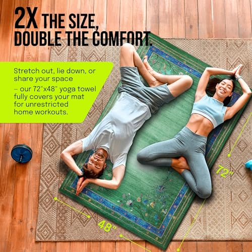 Image of gogoKIWI Hot Yoga Mat Towel 72 inchx48 inch, Yoga Mat Towel Non Slip with Corner Pockets for Pilates, Extra Large Printed Carpet-Style Design, Sweat Absorbent Mat Cover