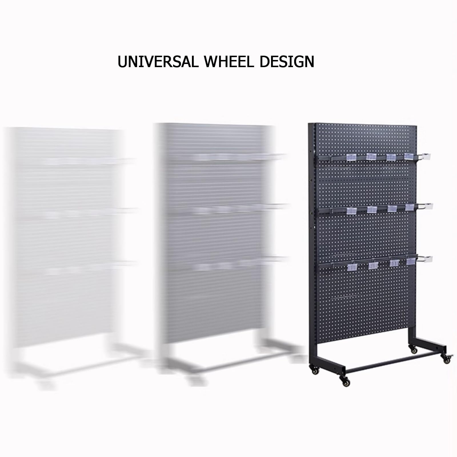 Rayonnage De Magasin Présentoir, Panneau Perforé Présentoir Avec 20 Crochets Garage Organiseur Pour Panneau Perforé Présentoir Avec Roulettes Pour Épicerie Fournitures De Bureau(Black,92x40x170cm)