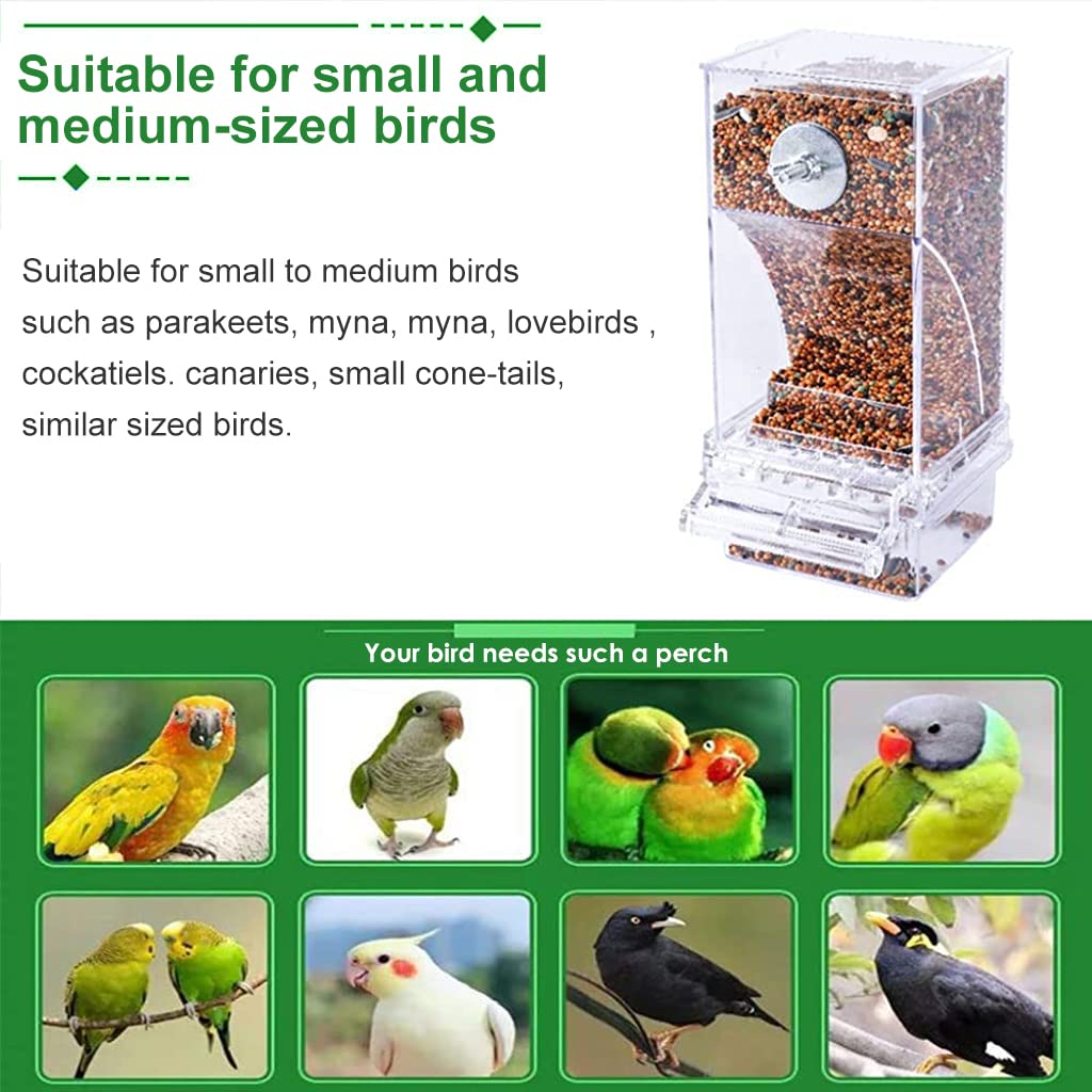 Qpets Bird Feeder for Cage with Perch, Acrylic, 3.35 * 2.95 * 7.28 inches 3