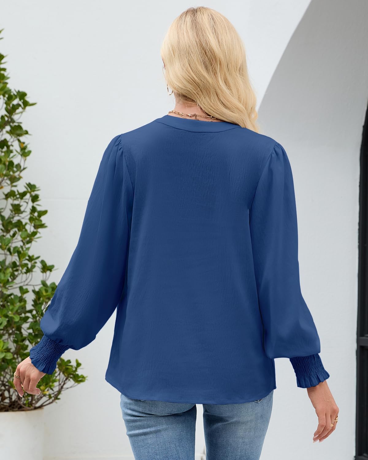 HEYTALALA Women's Puff Long Sleeve Shirts 2025 Fall Tops V Neck Casual Boho Work Blouses Dressy T Shirts - Image 5