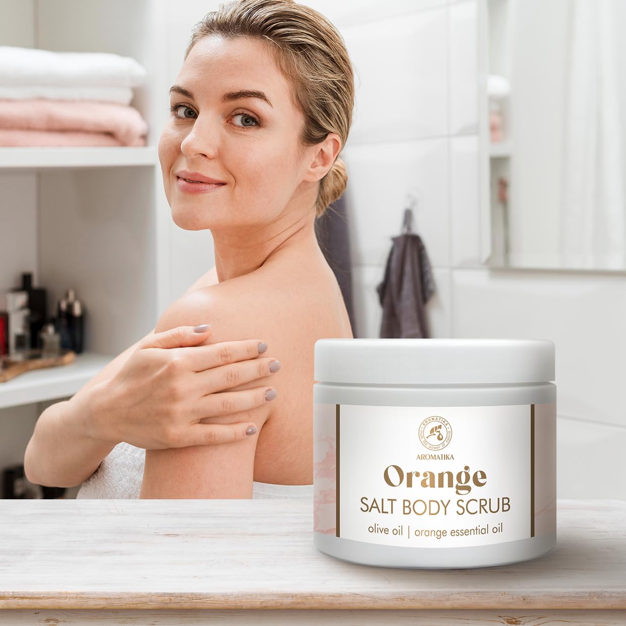 Orange Body Scrub 500 g, Salt Body Scrub, Body Scrub with Olive Oil & Orange Essential Oil, Citrus Aroma, Body Moisturizer - Image 4