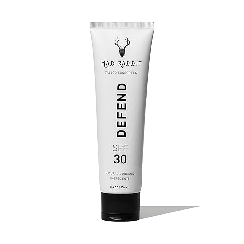 Mad Rabbit Protector solar Defend Tattoo - Tubo SPF 30 de 3.4 fl oz - Loción de protección solar mineral totalmente natural - Protección contra la