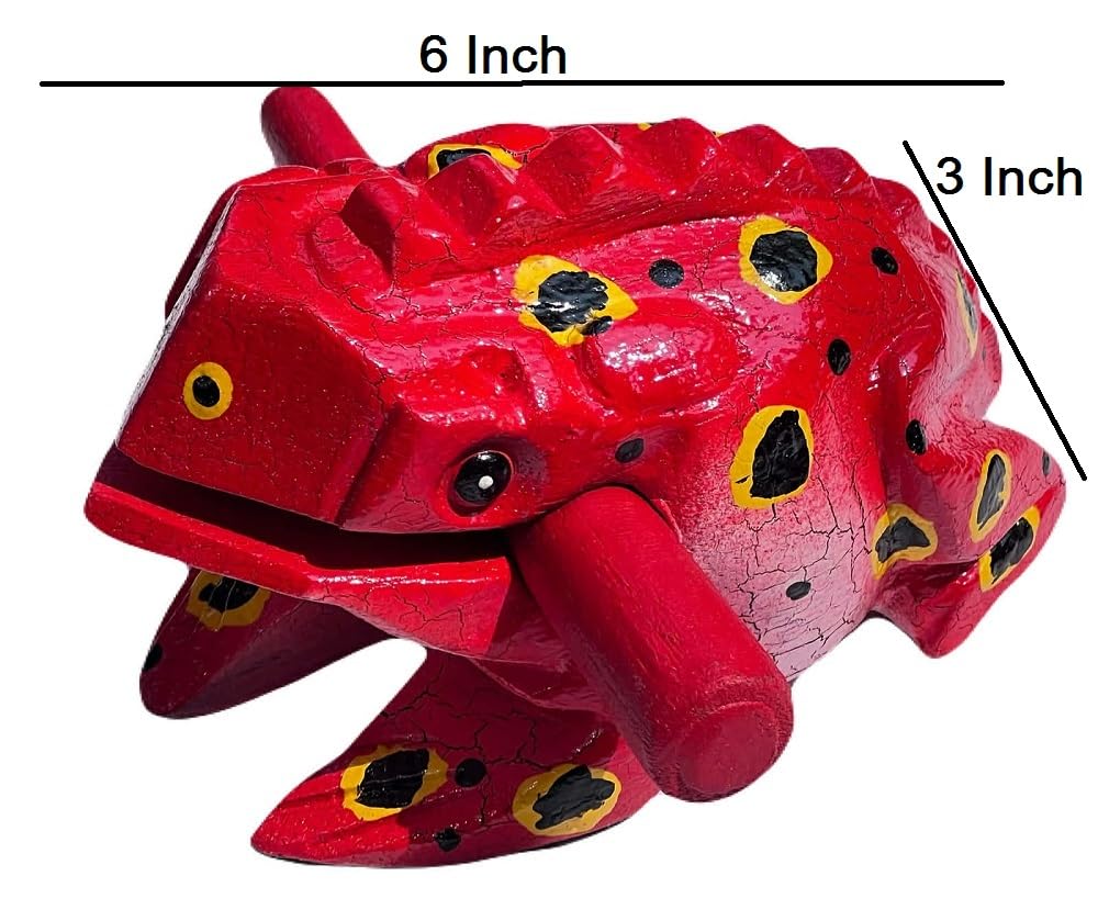Dunkelbraunes Holz-Frosch-Guiro-Instrument – handgefertigtes thailändisches Schlaginstrument, Schaber für Musikerziehung und Heimdekoration (große Größe 15,2 cm, Rot)
