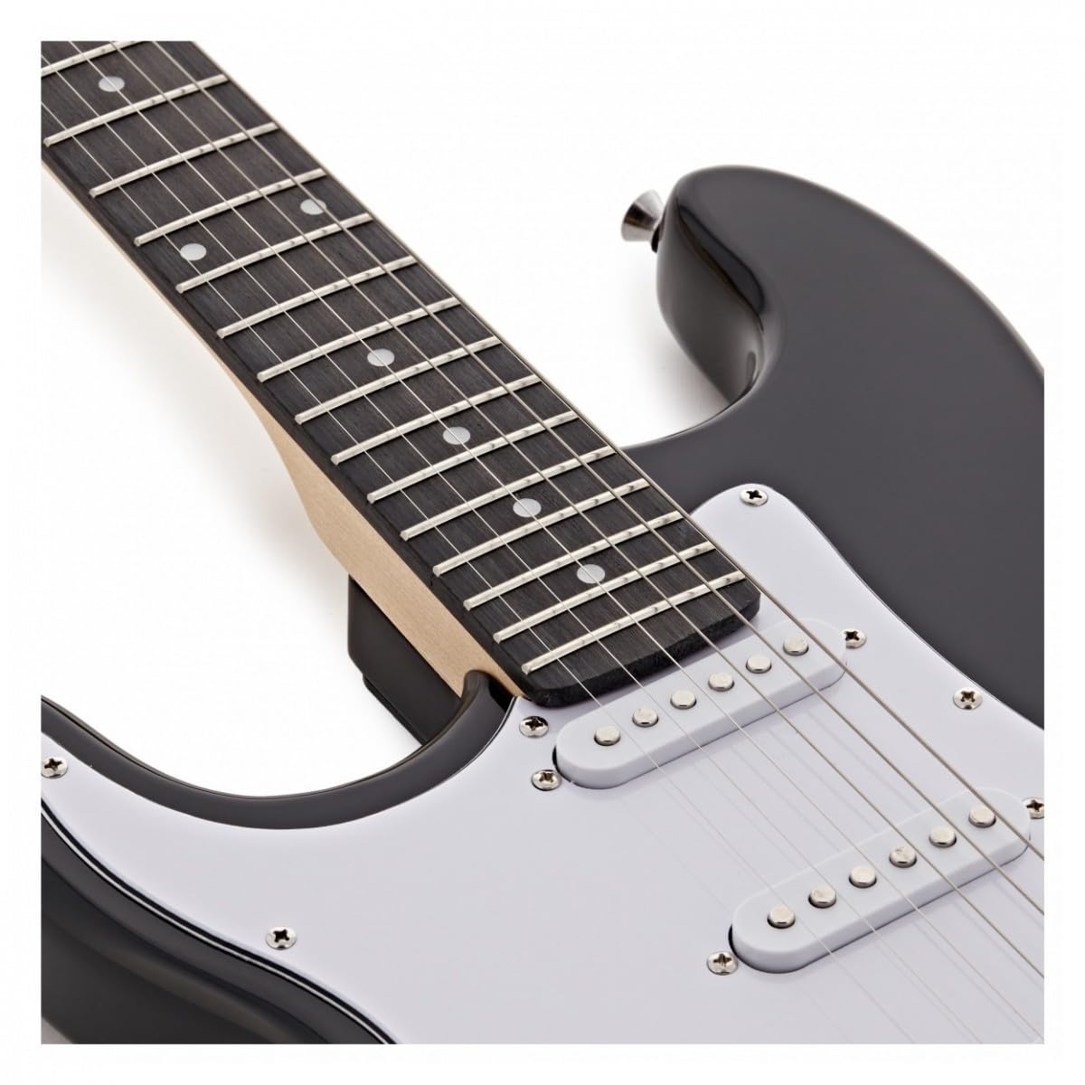Chitarra elettrica completa per per mancini Serie LA di Gear4music, nero | Mancina e Pronta a Suonare, Manico Acero Liscio con Corpo Leggero in Paulonia, Tre Single Coil, Borsa, Nero