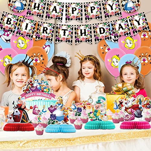 Alice In Wonderland Birthday Party Decoration, Include Alice Birthday Banner, Table Centerpieces, Cake Topper, Latex Balloons, For Alice In Wonderland Theme Birthday Party Supplies, Baby Shower #TOP3
