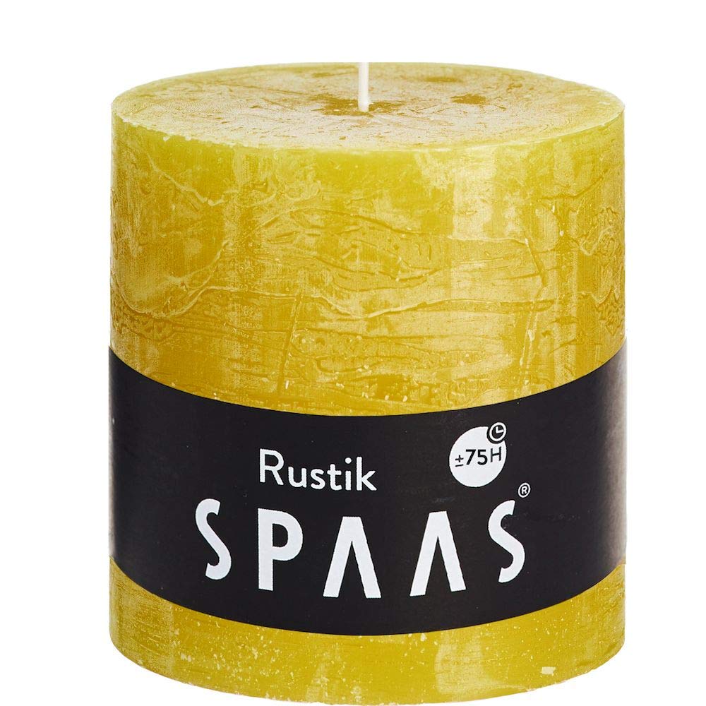 Spaas Autumn Yellow Rustic Unscented Pillar Candle 100/Mm, 75 Hours,