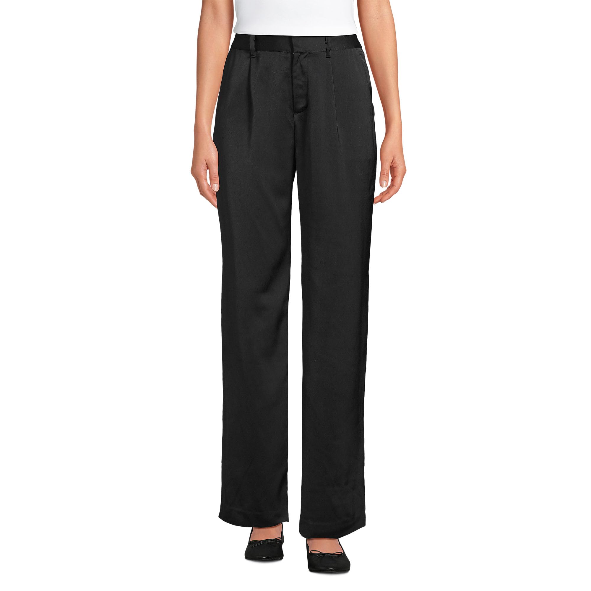 Lands End Womens Satin Elastic Back Wide Leg Pants
