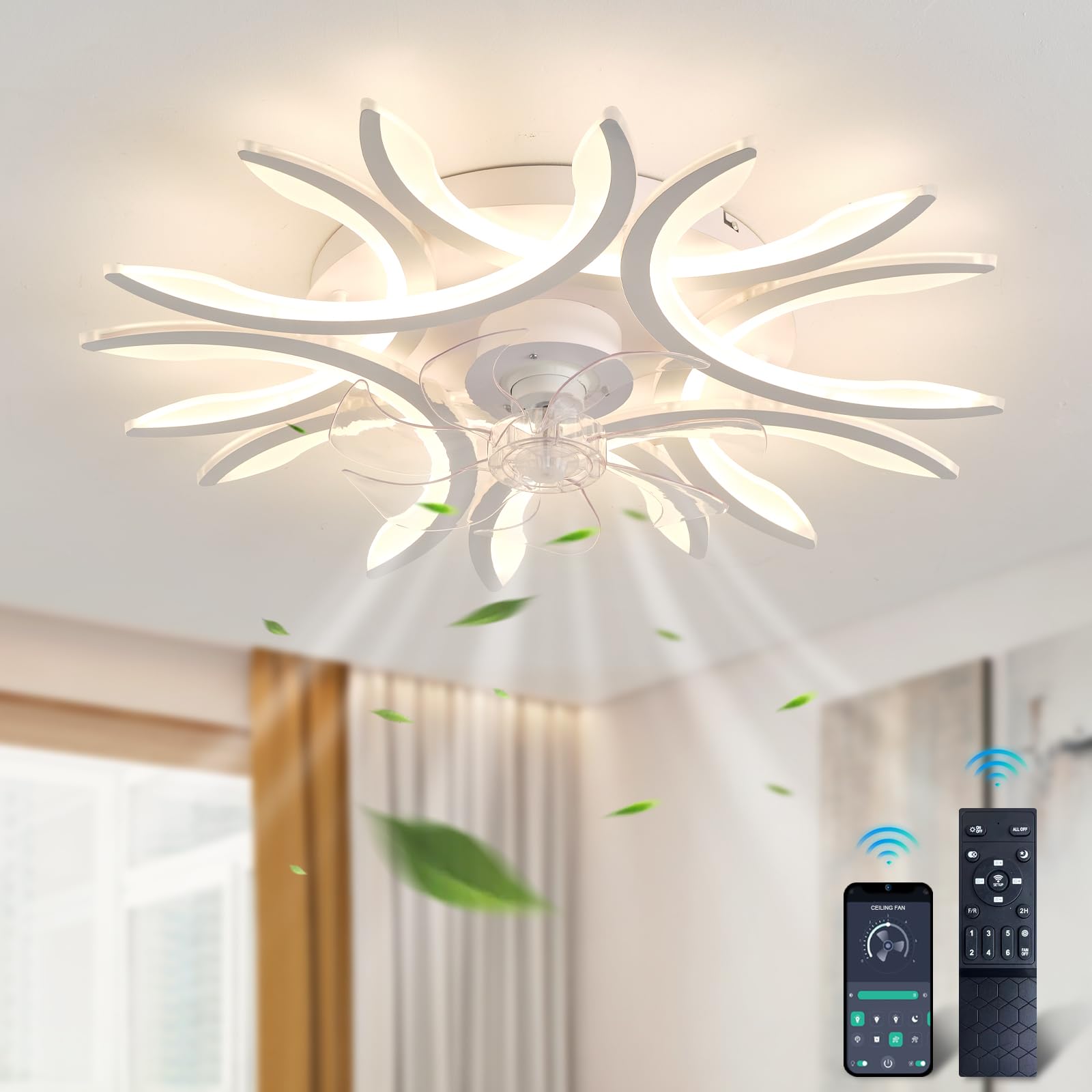 Ventilateur de plafond réversible silencieux noir et blanc 43.1 pouces