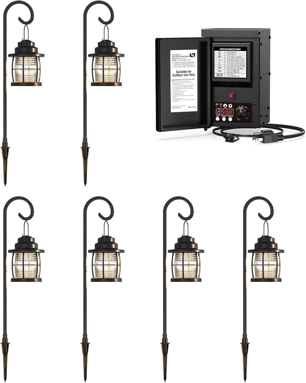 Landscape Lights Kit 300W Low Voltage Transformer and 6PK 12V AC 1.1W 32 Lumens Pathway Lights for Outdoor Lighting