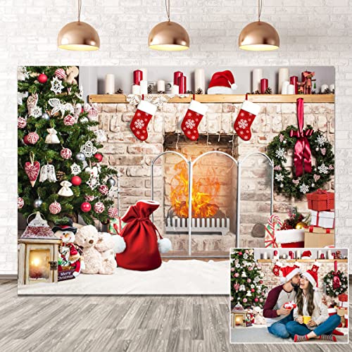 DHXXSC DH-221 Weihnachts-Hintergrund, Weihnachtsbaum, Kamin, Hintergrund, Partydekoration, Hintergrund, Weihnachten, 2,4 x 1,8 m Cover