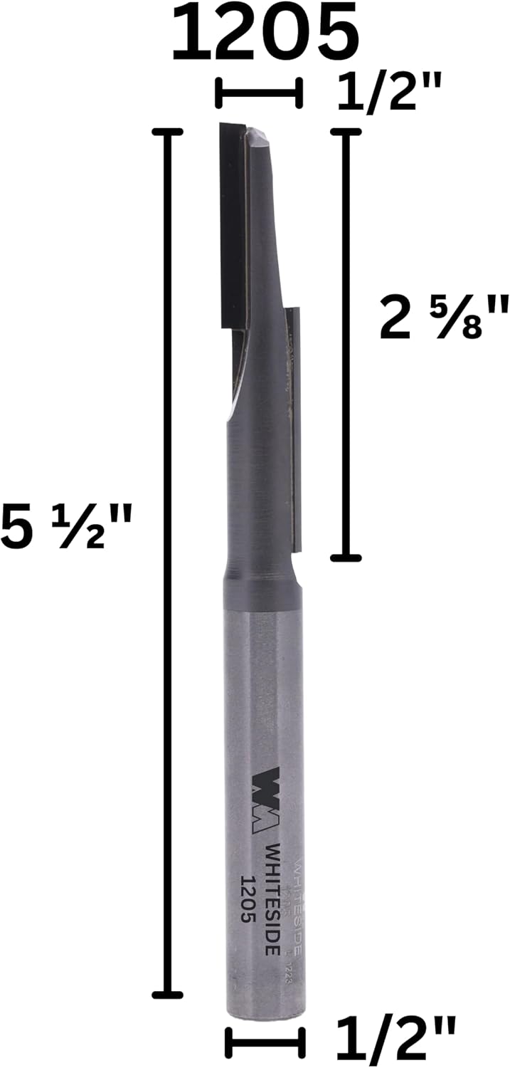 Whiteside Router Bits 1205 Stagger Tooth Straight Bit with 1/2-Inch Cutting Diameter and 2-5/8-Inch Cutting Length