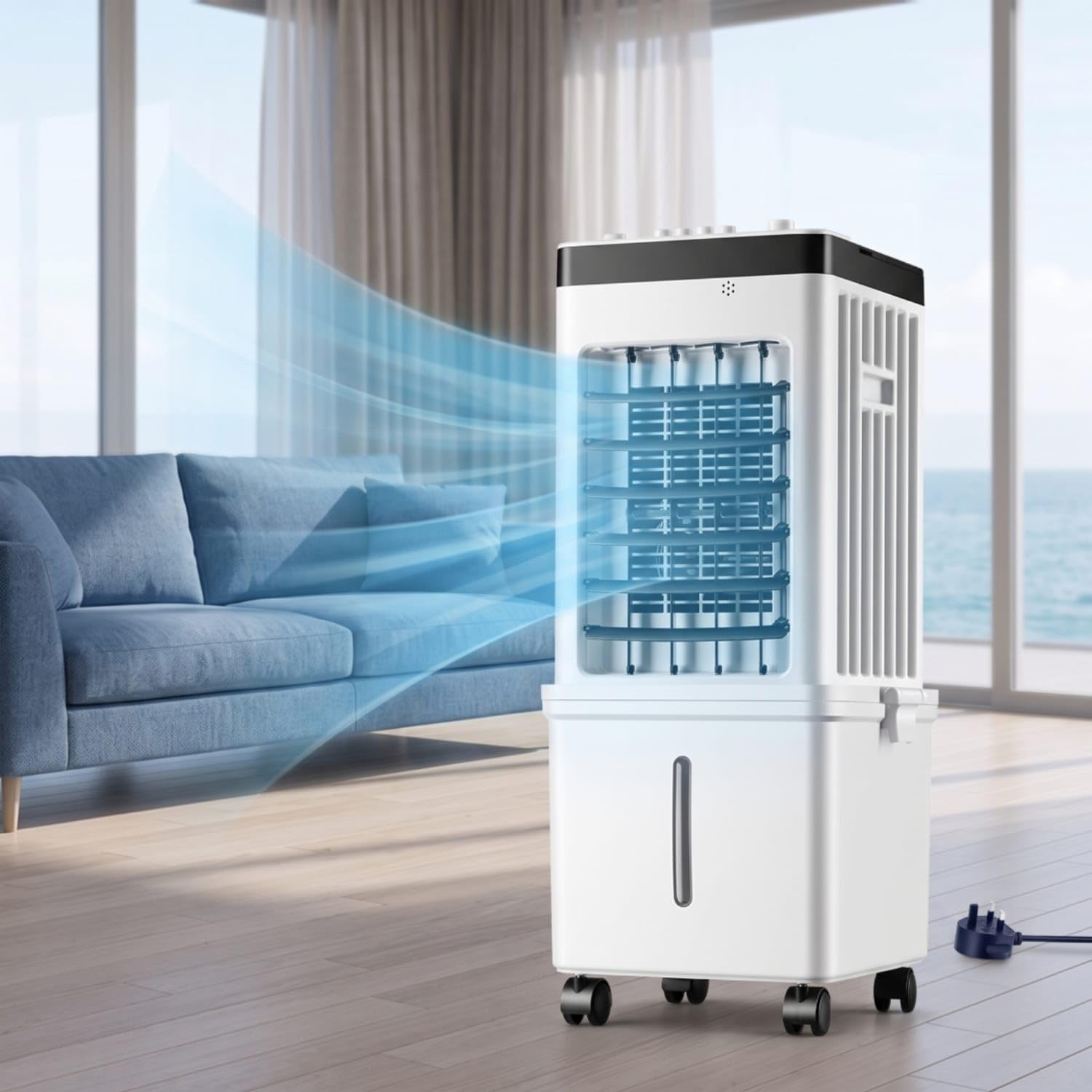 Floor-Standing Portable Air Cooler with Wheels Easy to Move Evaporative Air Cooler with Water Tank Mobile Cooling Fan Auto Oscillation for Living Room, Bedroom, Office, Upgraded Remote-uk-image-2