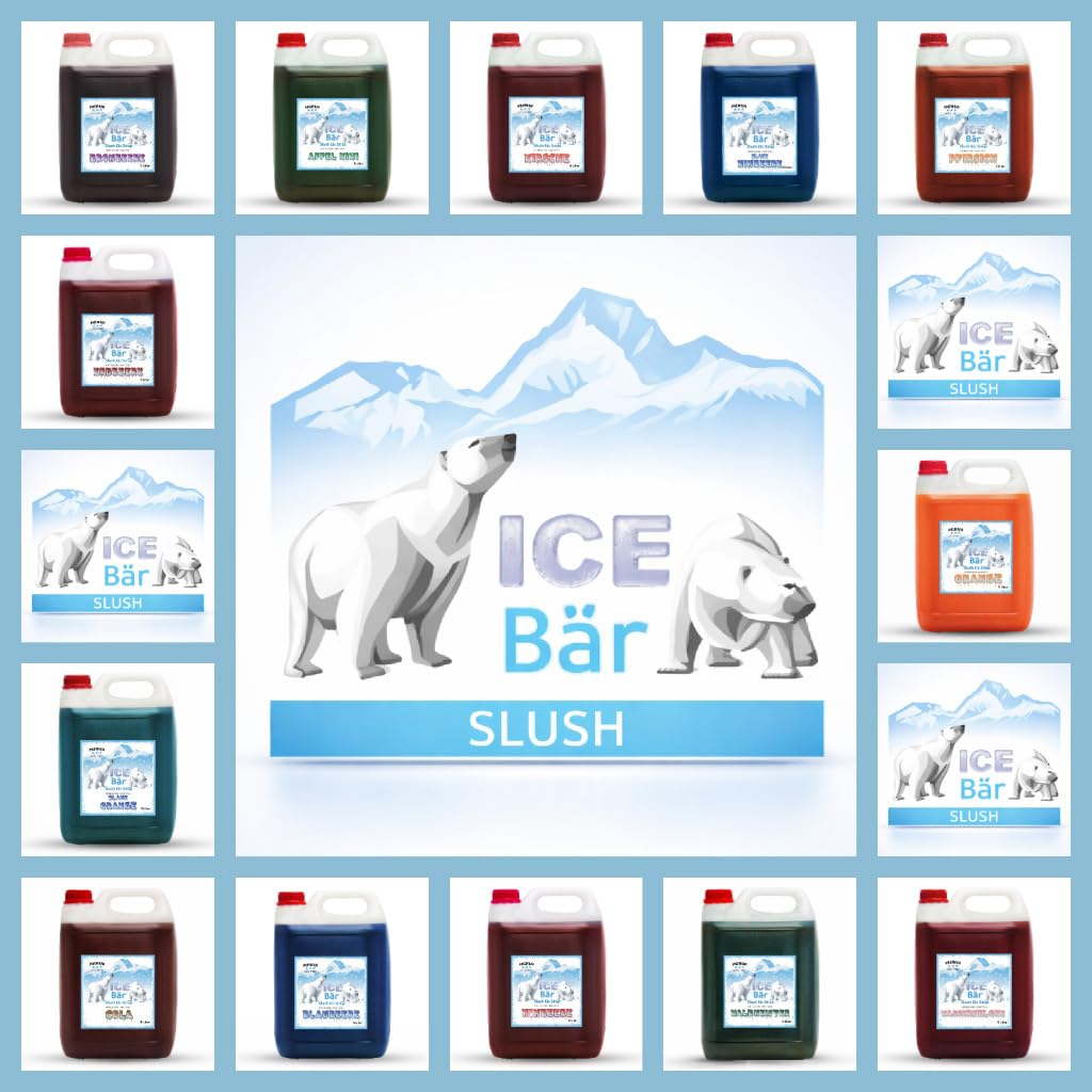 ICE Bär SLUSH Granizado 12 variedades afrutadas, 5 litros de concentrado, Sabor a fresa, granizador de hielo para máquina de hielo de bricolaje 5L (Paquete de 1)