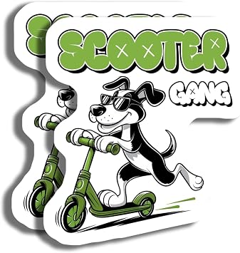 2-Pack Scooter Gang Stickers - Funny Dog on Scooter - Cool Pet Decals - 5-Inch - PLDFS06211