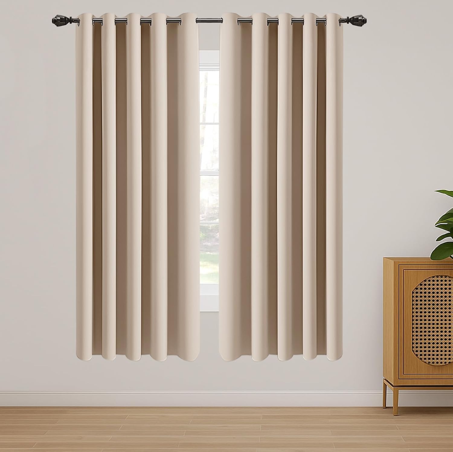 Imperial Rooms Eyelet Blackout Curtains for Living Room 66x84 Inch Cream Curtains for Bedroom Energy Saving Door Curtain 2 Panels with Tiebacks