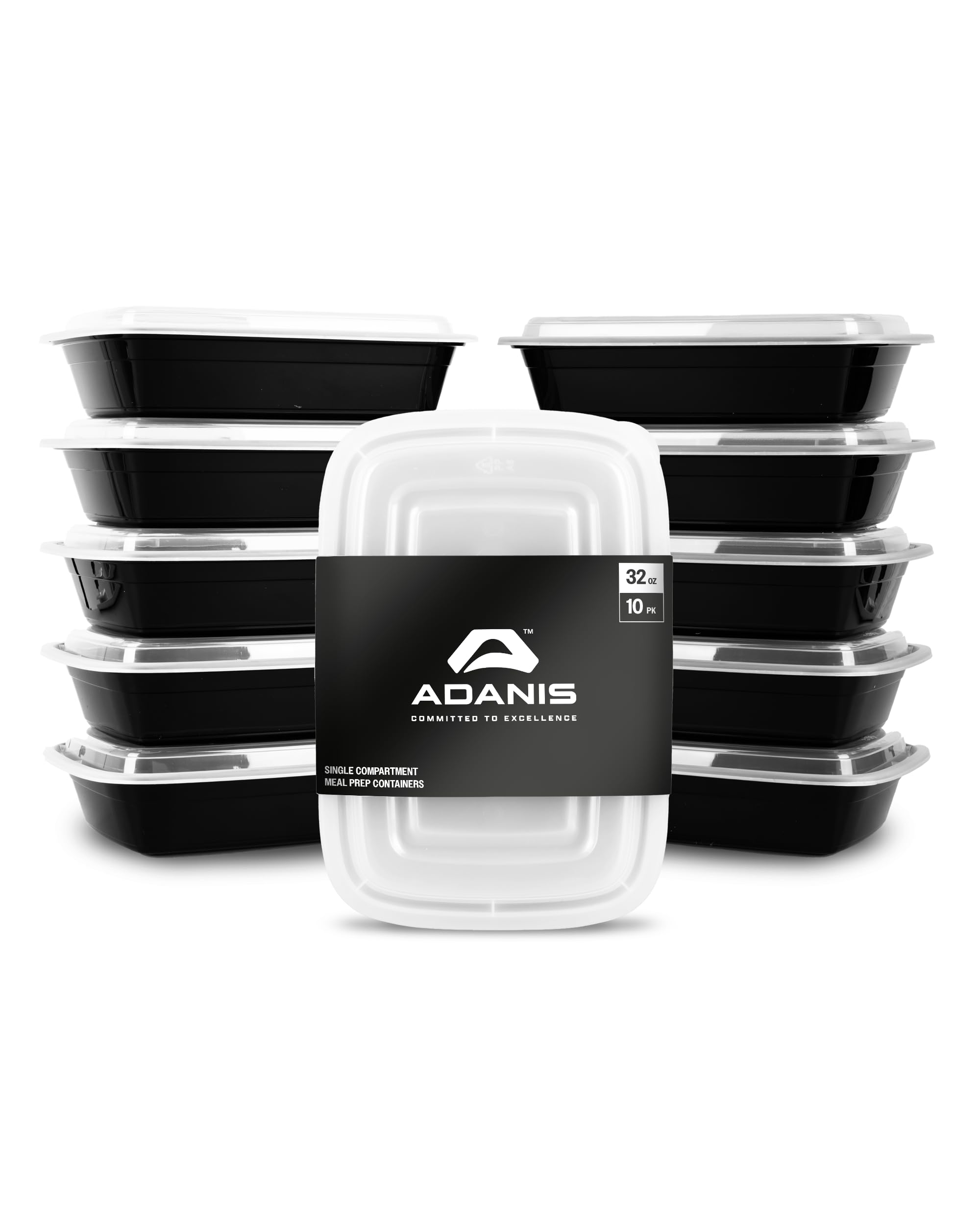 Adanis Meal Prep Containers Reusable 32oz 10 Pack Set - BPA Free Food Storage Containers with Lids, Leak Proof, Microwave, Fridge, Freezer & Dishwasher Safe, Stackable Single Compartment 950ml