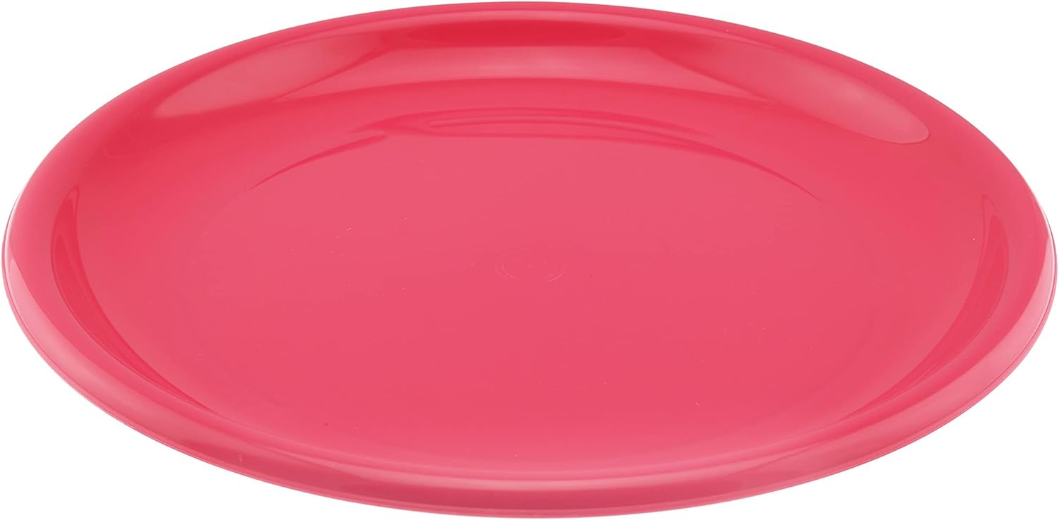 YBM HOME Unbreakable Round Flat Plastic Plate 8-Inch | Microwavable, Dishwasher Safe, BPA-Free Pink