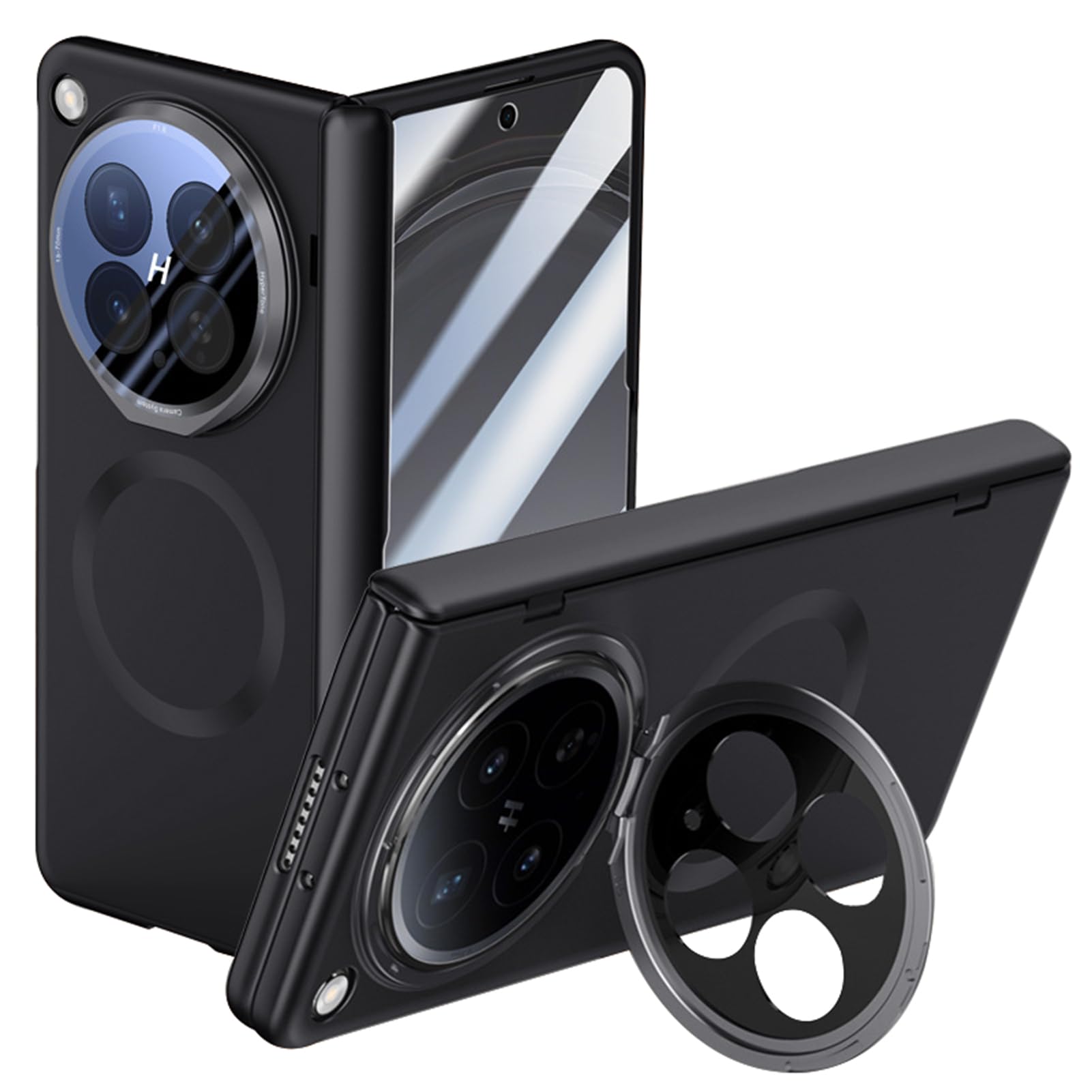 LUOTANL Magnetic Case for Oppo Find N6, Screen Protector All -Inclusive Hinge Shockproof Case Adjustable Camera Stand Slim Cover,Black,N6