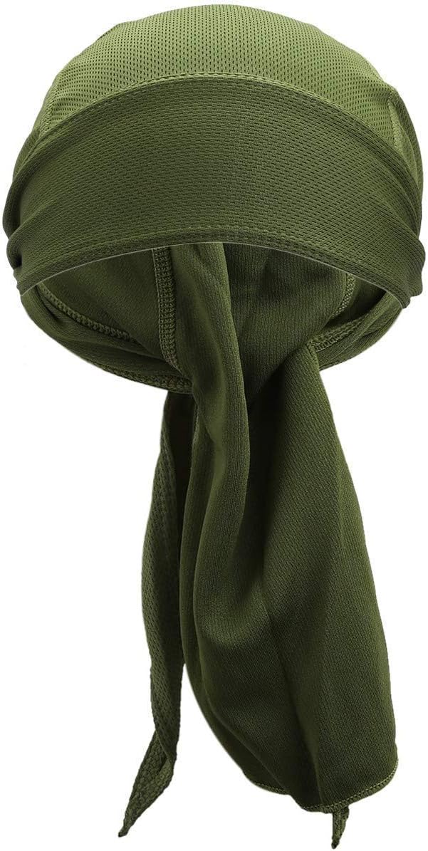 Solid Army Green Micro Fiber Dry Fit Head Wrap Biker Hat Durag Skull Cap Stretch