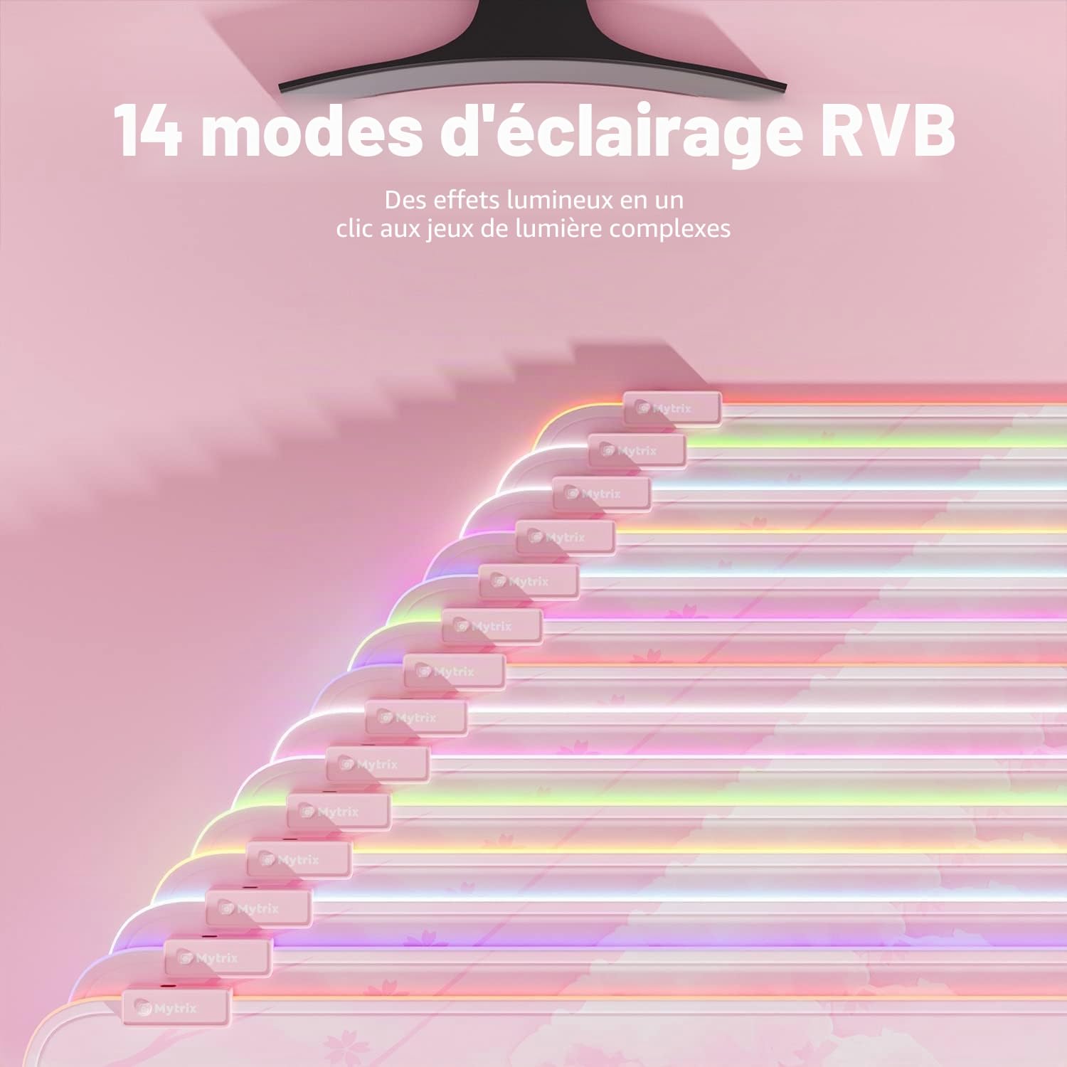 Mytrix RGB Tapis de Souris Rose XXL 800x300mm, 14 Modes d'éclairage, Tapis de Clavier Étanche, Base en Caoutchouc Antidérapant, Grand Tapis de Bureau Étendu, Sakura en Fleur de Cerisier Mignon