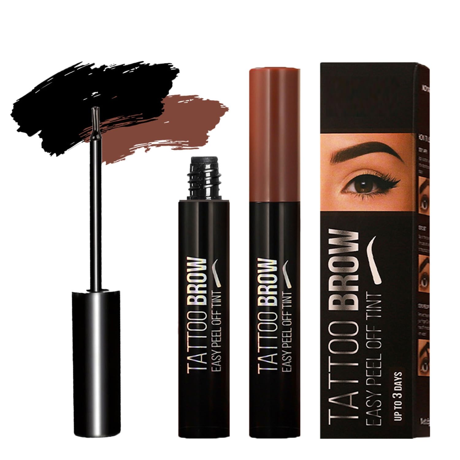 RKISSBEAUTY Eyebrow Tattoo Peel off Waterproof Eyebrow Gel Easy Peel off for Fuller & Defined Looking Brows (Black and Brown)